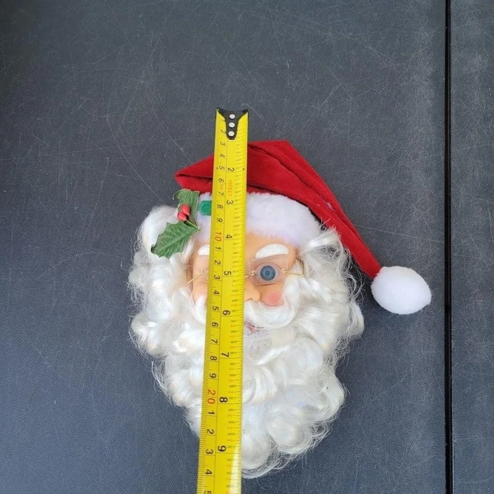 Santa Claus Wall Sculpture Red Hat White Beard Fabric Plastic Hanging Christmas